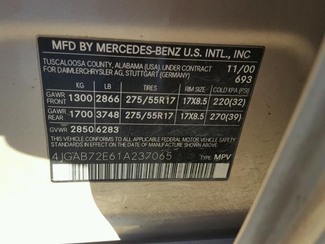 4JGAB72E61A237065 - 2001 MERCEDES-BENZ ML 430 棕色 照片 10