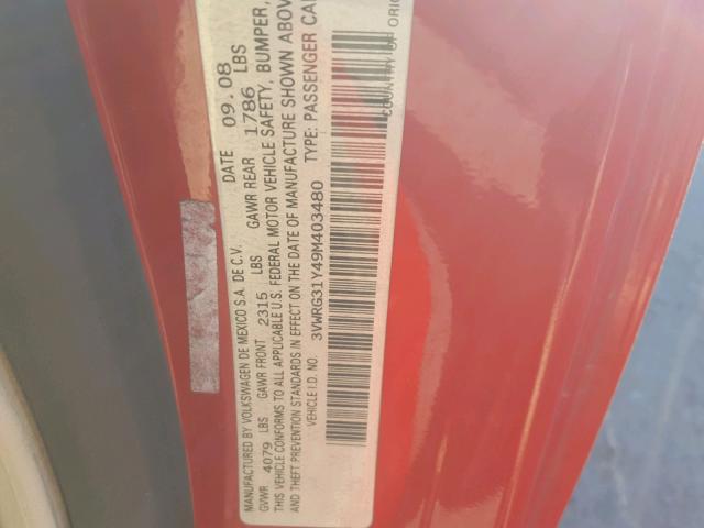 3VWRG31Y49M403480 - 2009 VOLKSWAGEN NEW BEETLE Qırmızı foto 10