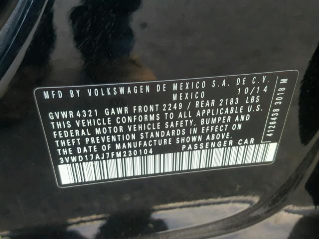 3VWD17AJ7FM230104 - 2015 VOLKSWAGEN JETTA SE Qara foto 10