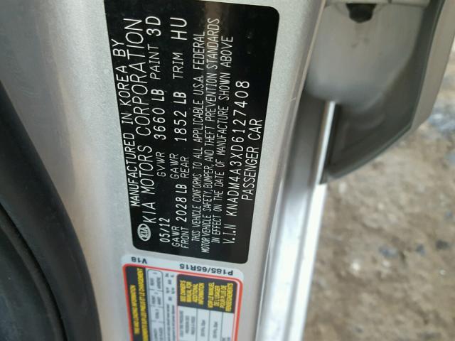 KNADM4A3XD6127408 - 2013 KIA RIO LX Արծաթագույն լուսանկար 10