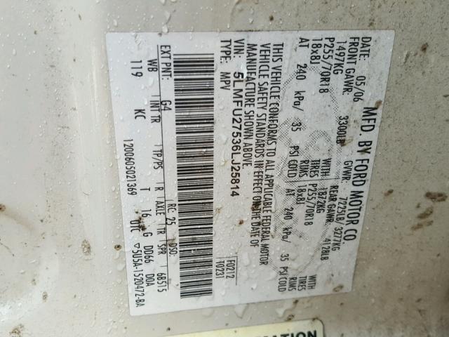 5LMFU27536LJ25814 - 2006 LINCOLN NAVIGATOR WHITE photo 10