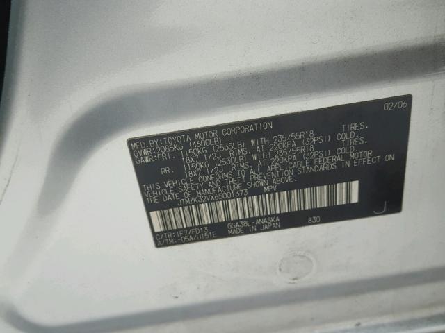 JTMZK32VX65001373 - 2006 TOYOTA RAV4 SPORT SILVER photo 10