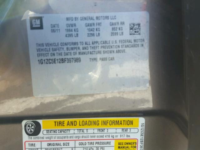 1G1ZC5E12BF397989 - 2011 CHEVROLET MALIBU 1LT 棕色 照片 10