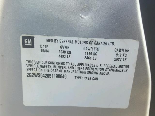 2G2WS542051198849 - 2005 PONTIAC GRAND PRIX SILVER photo 10