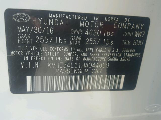 KMHE34L11HA044860 - 2017 HYUNDAI SONATA HYB WHITE photo 10