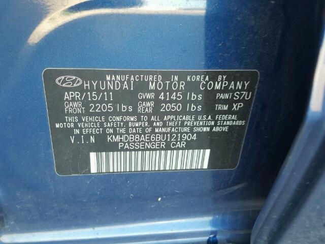 KMHDB8AE6BU121904 - 2011 HYUNDAI ELANTRA TO BLUE photo 10