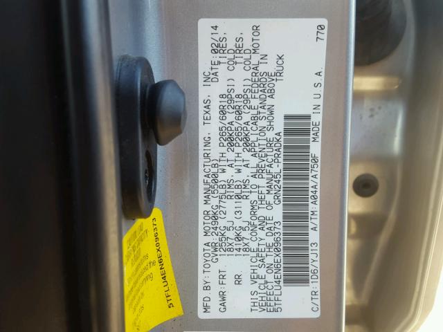 5TFLU4EN6EX096373 - 2014 TOYOTA TACOMA DOU SILVER photo 10