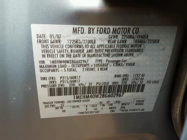 1MEHM40W28G602967 - 2008 MERCURY SABLE LUXU BLUE photo 10