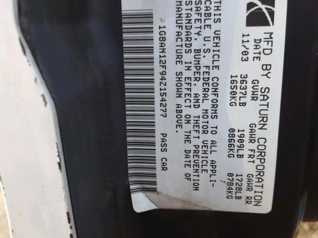 1G8AN12F94Z154277 - 2004 SATURN ION LEVEL WHITE photo 10