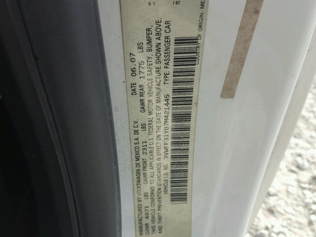 3VWFF31Y07M421445 - 2007 VOLKSWAGEN NEW BEETLE 白色 照片 10