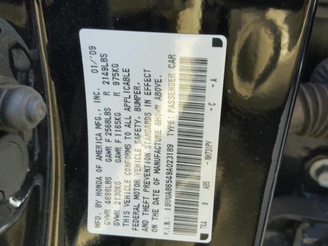 19UUA86549A023189 - 2009 ACURA TL BLACK photo 10