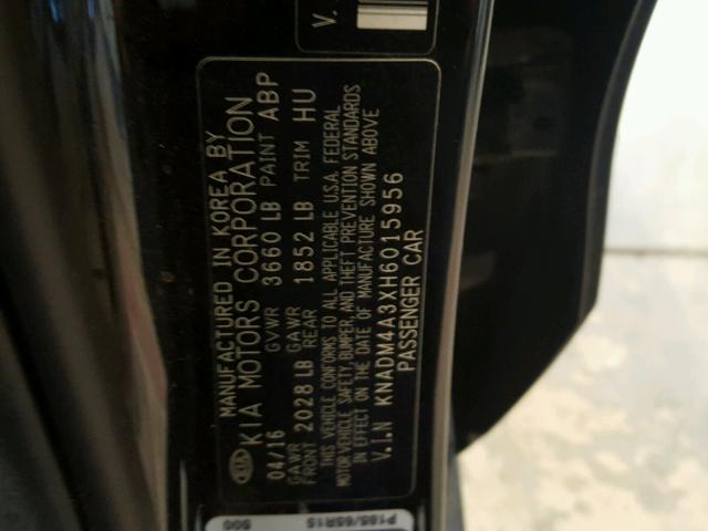 KNADM4A3XH6015956 - 2017 KIA RIO LX Սև լուսանկար 10