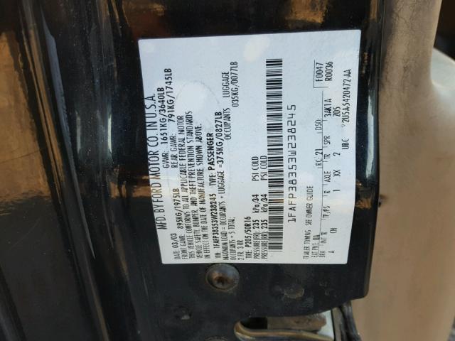 1FAFP38353W238245 - 2003 FORD FOCUS ZTS BLACK photo 10