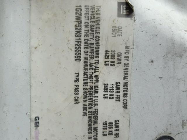 1G2WP52K91F255590 - 2001 PONTIAC GRAND PRIX Ақ фото 10