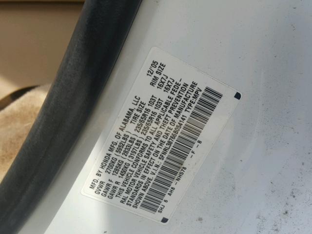 5FNRL38766B054141 - 2006 HONDA ODYSSEY EX WHITE photo 10