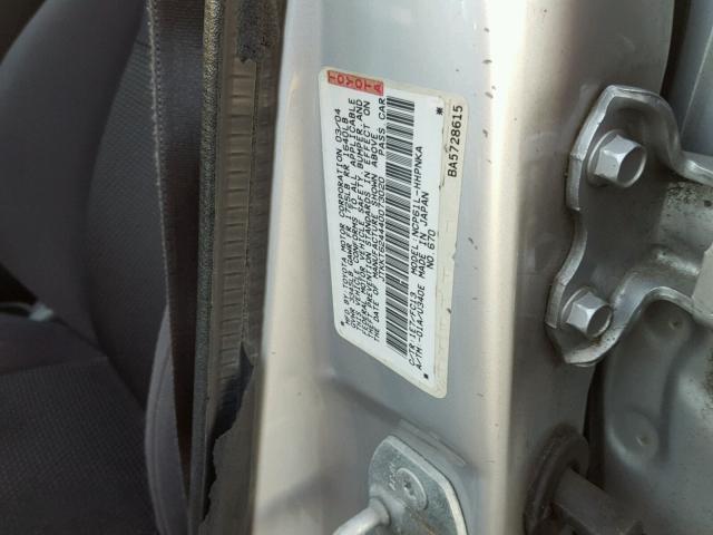 JTKKT624440073020 - 2004 TOYOTA SCION XA GRAY photo 10