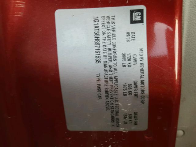 1G1AT58H897161535 - 2009 CHEVROLET COBALT LT RED photo 10