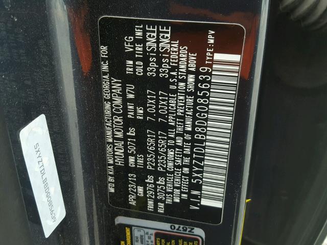 5XYZTDLB8DG085639 - 2013 HYUNDAI SANTA FE S 石墨色 照片 10