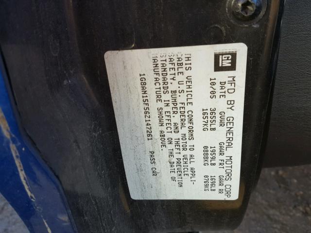 1G8AN15F56Z147261 - 2006 SATURN ION LEVEL BLUE photo 10