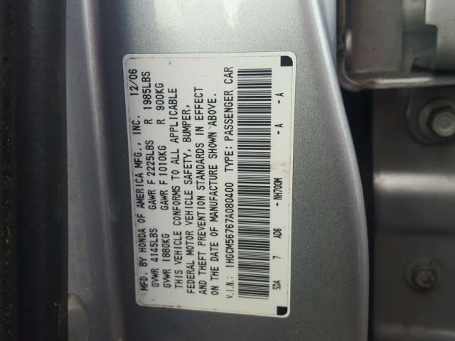 1HGCM56767A080400 - 2007 HONDA ACCORD EX SILVER photo 10