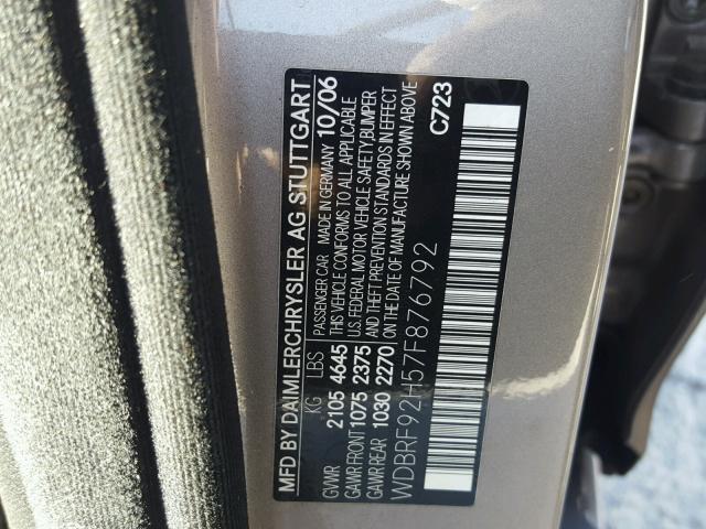 WDBRF92H57F876792 - 2007 MERCEDES-BENZ C 280 4MAT SILVER photo 10