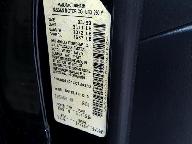 1N4AB41D1XC734233 - 1999 NISSAN SENTRA BAS BLACK photo 10