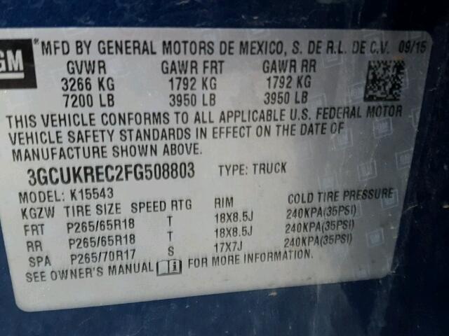 3GCUKREC2FG508803 - 2015 CHEVROLET SILVERADO BLUE photo 10