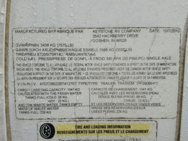 4YDT29022BT412707 - 2011 KEYSTONE PASSPORT 白色 照片 8
