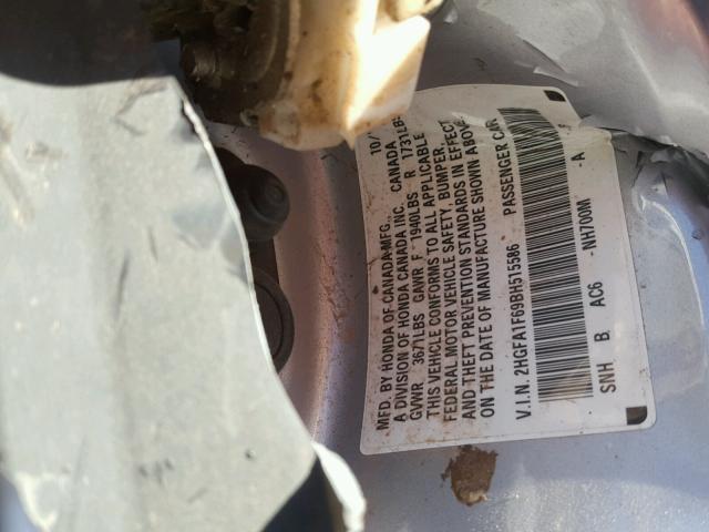 2HGFA1F69BH515586 - 2011 HONDA CIVIC LX-S ვერცხლისფერი ფოტო 10