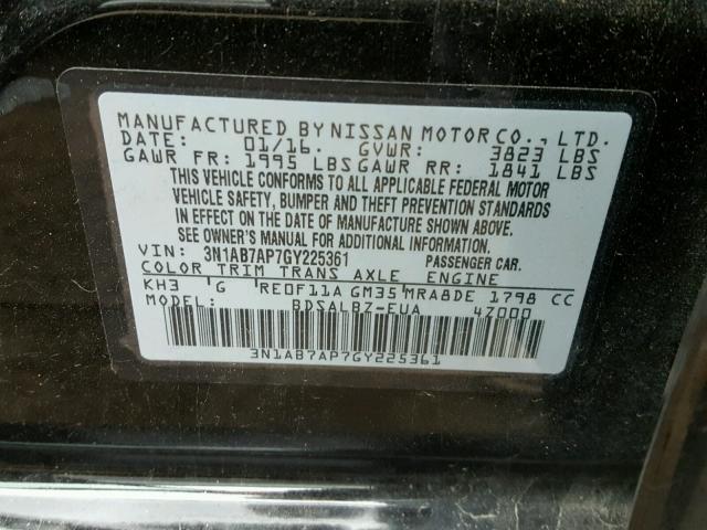 3N1AB7AP7GY225361 - 2016 NISSAN SENTRA S BLACK photo 10