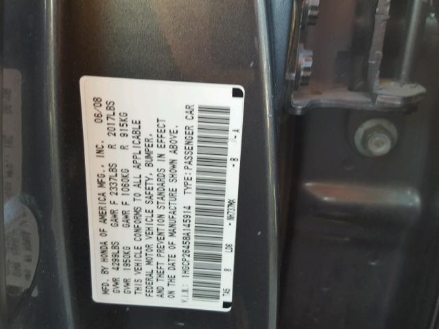 1HGCP26458A145914 - 2008 HONDA ACCORD LXP GRAY photo 10