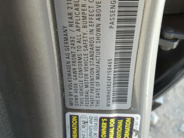 WVWRH63B24P158465 - 2004 VOLKSWAGEN PASSAT GLX GRAY photo 10