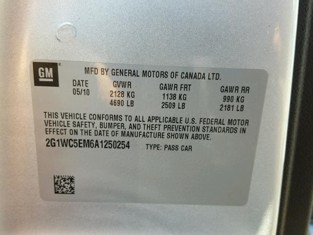 2G1WC5EM6A1250254 - 2010 CHEVROLET IMPALA LTZ SILVER photo 10