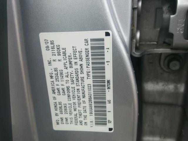 19UUA66288A011023 - 2008 ACURA TL SILVER photo 10