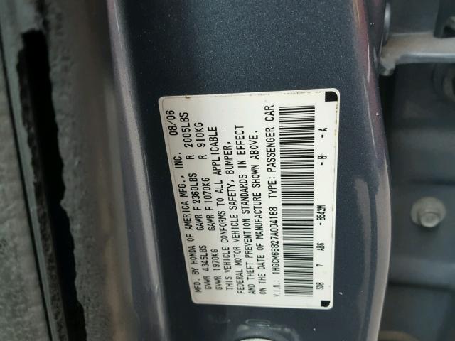 1HGCM66827A004168 - 2007 HONDA ACCORD EX BLUE photo 10