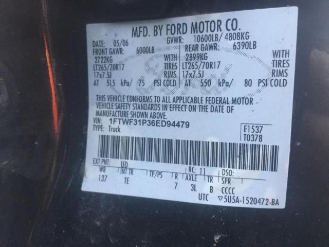 1FTWF31P36ED94479 - 2006 FORD F350 SRW S BLACK photo 10