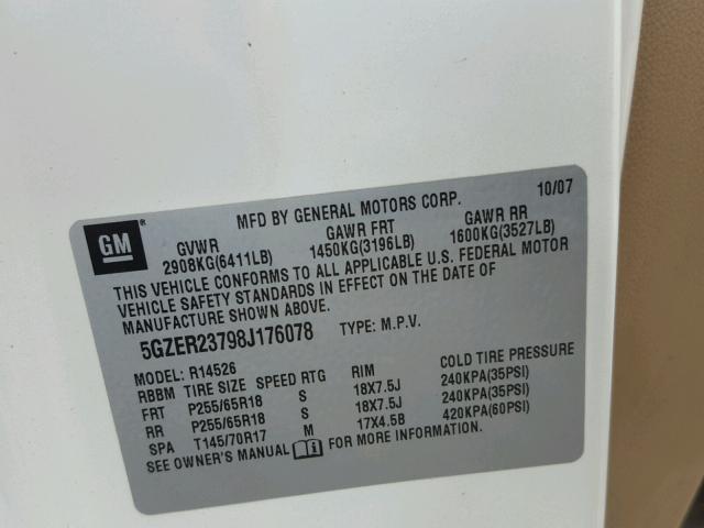 5GZER23798J176078 - 2008 SATURN OUTLOOK XR კრემისფერი ფოტო 10