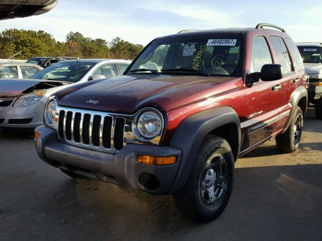 1J4GL48K72W352120 - 2002 JEEP LIBERTY SP MAROON photo 2