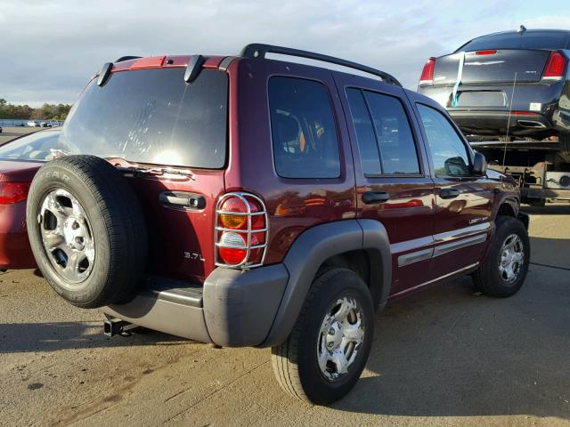 1J4GL48K72W352120 - 2002 JEEP LIBERTY SP MAROON photo 4