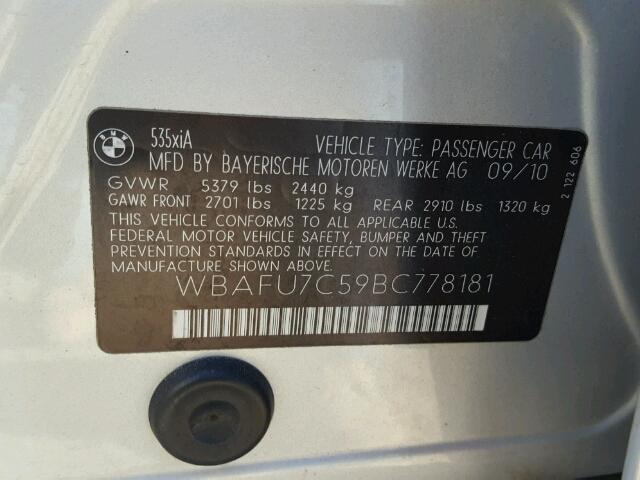 WBAFU7C59BC778181 - 2011 BMW 535 XI Argent photo 10