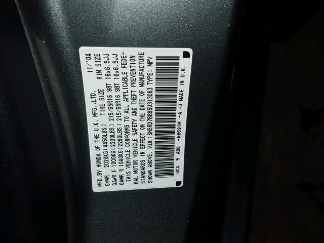 SHSRD78895U313063 - 2005 HONDA CR-V EX ვერცხლისფერი ფოტო 10