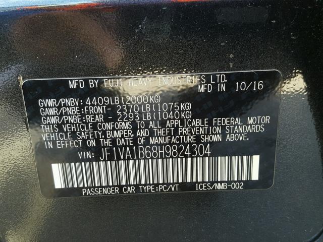 JF1VA1B68H9824304 - 2017 SUBARU WRX CHARCOAL photo 10