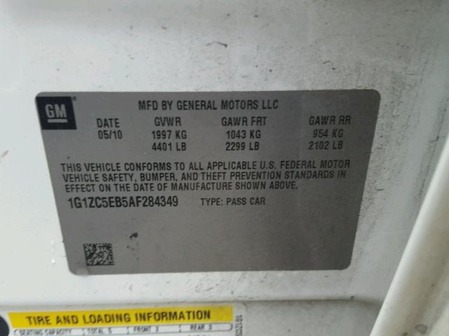 1G1ZC5EB5AF284349 - 2010 CHEVROLET MALIBU 1LT კრემისფერი ფოტო 10