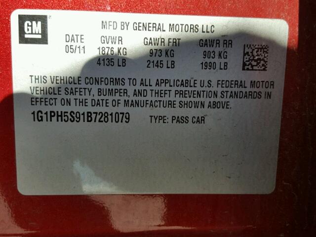 1G1PH5S91B7281079 - 2011 CHEVROLET CRUZE LTZ RED photo 10