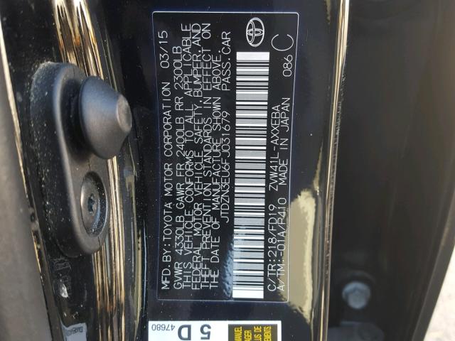 JTDZN3EU6FJ031679 - 2015 TOYOTA PRIUS V BLACK photo 10