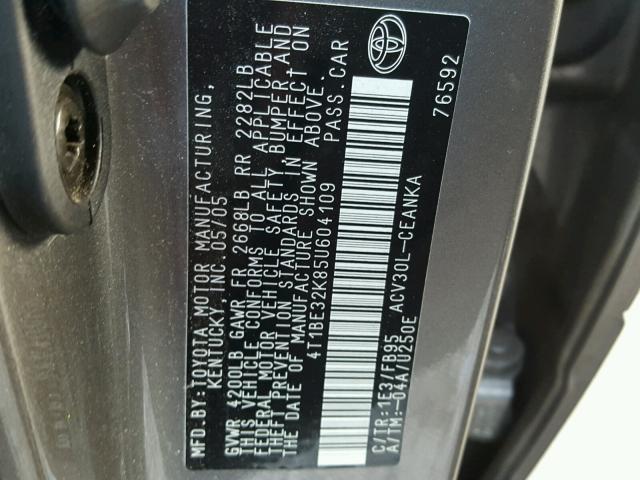 4T1BE32K85U604109 - 2005 TOYOTA CAMRY LE GRAY photo 10