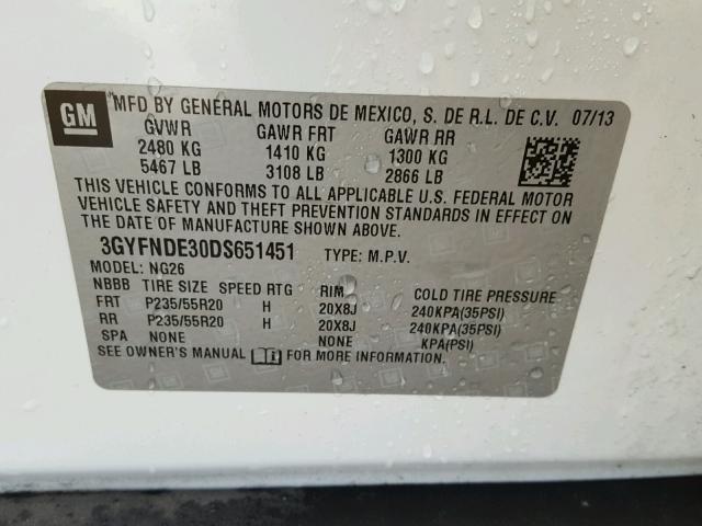 3GYFNDE30DS651451 - 2013 CADILLAC SRX PERFOR 白色 照片 10