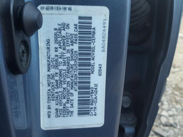 4T1BE32K72U535229 - 2002 TOYOTA CAMRY LE ლურჯი ფოტო 10