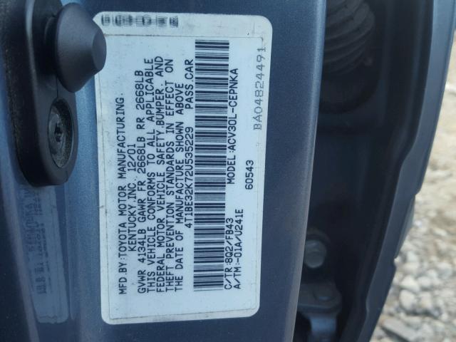 4T1BE32K72U535229 - 2002 TOYOTA CAMRY LE BLUE photo 10