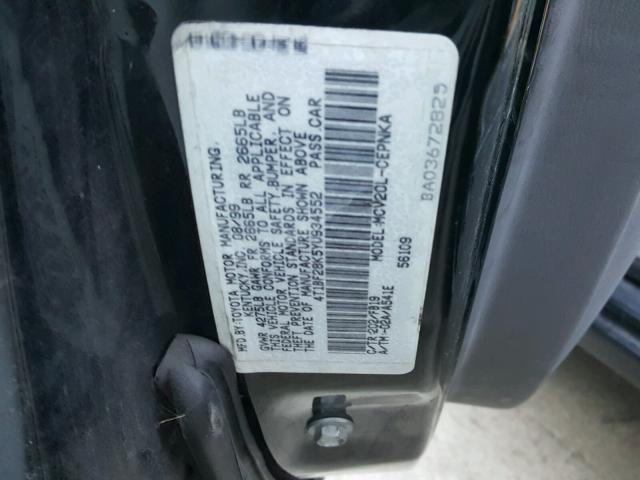 4T1BF28K5YU934552 - 2000 TOYOTA CAMRY LE BLACK photo 10